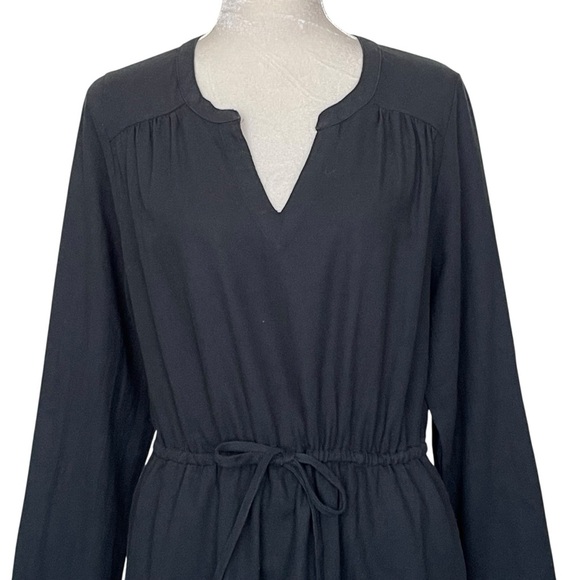 Pact Woven Crepe Organic Cotton Black Dress Women’s Size M Tie Drawcord Waist - Picture 3 of 9